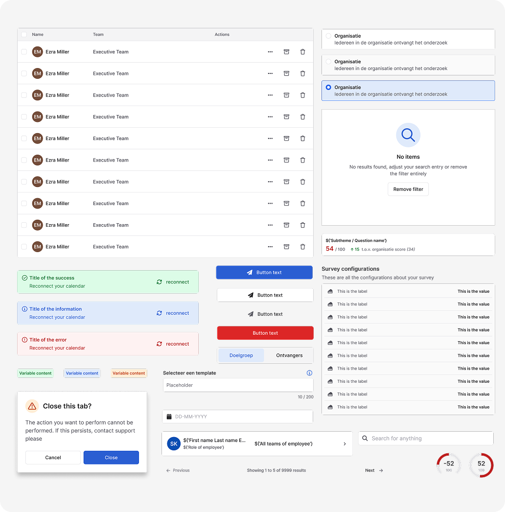 Een overzicht van componenten uit het Dialog Design System